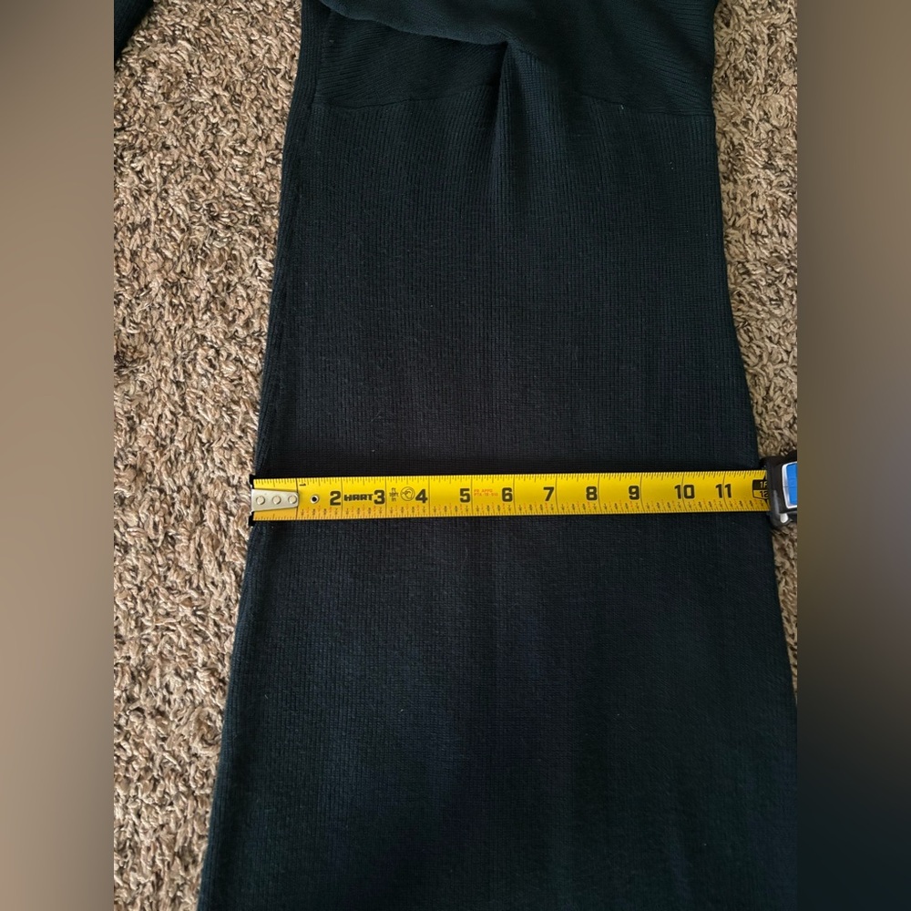 Elegant Black Ribbed Knit Midi Dress | Asymmetrical Neckline | Long Bodycon - Picture 6 of 11
